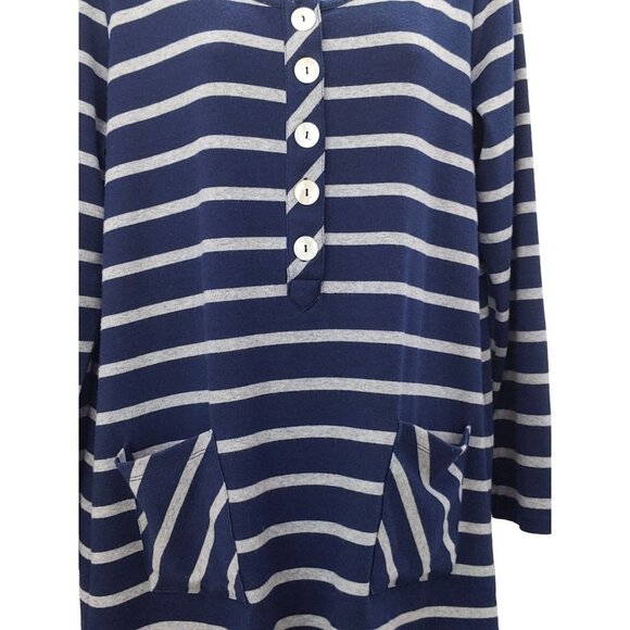 Soft Surroundings Women's Top long sleeve 1/4 button Blue & Gray Striped size M - Picture 3 of 8